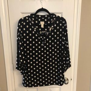 Chico’s polka dot dolman sleeve blouse.